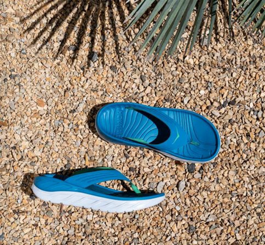 Sandalias Hoka One One Hombre Azules/Blancos - Ora Recovery Flip - KDYU34052